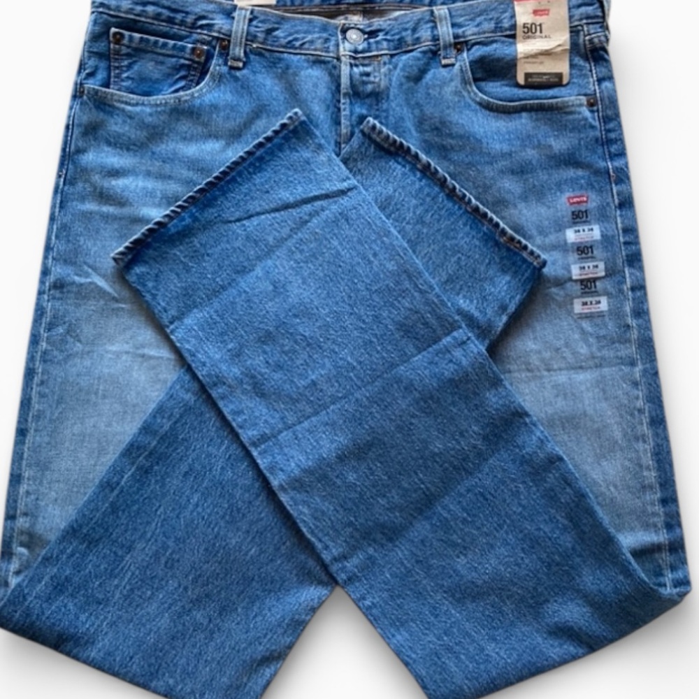 NWT Levi’s 501‎ Stretch Blue Jeans Men’s Size 38x36 Straight Leg Denim